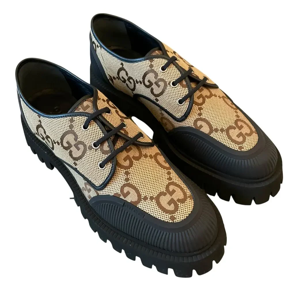Gucci Maxi GG Supreme Shoes Camel Ebony Canvas Chunky Men's 12| US 12.5 NEW - Picture 3 of 16